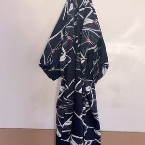 Authentic kimono. Handmade. Navy and White with Red Accents.